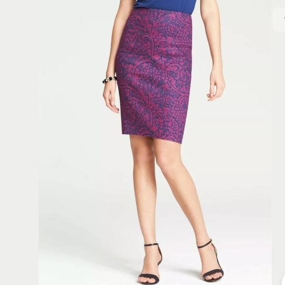 Ann Taylor Dresses & Skirts - Ann Taylor pink navy paisley pencil skirt